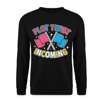 Geschlechter-Enthüllung Plot-Twist – Team Pink Team - Unisex Pullover - Schwarz - Vorne - Alina (178cm) & Michal (187cm)