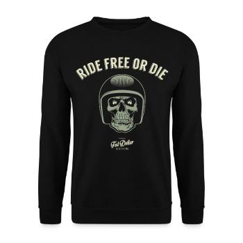 Ride Free or Die – Biker Vintage - Unisex Pullover - Schwarz - Vorne - Alina (178cm) & Michal (187cm)