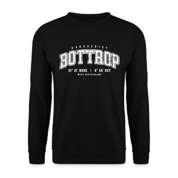 Bottrop Koordinaten Design–Ruhrgebiet College Stil - Unisex Pullover - Schwarz - Vorne - Alina (178cm) & Michal (187cm)