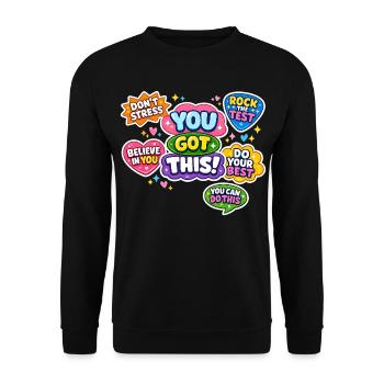 Motivation Sticker Coloré Positif École Exam - Sweat-shirt Unisexe - noir - Devant - Alina (178cm) & Michal (187cm)