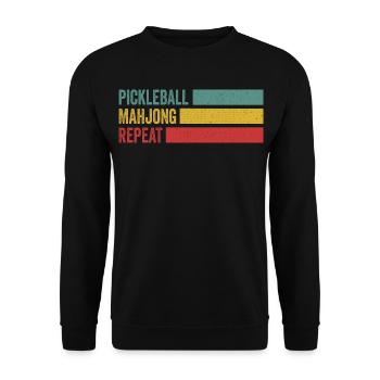 Pickleball Mahjong Repeat Retro Streifen - Unisex Pullover - Schwarz - Vorne - Alina (178cm) & Michal (187cm)