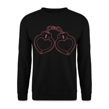 Handschellen Herz Liebe  - Unisex Pullover - Schwarz - Vorne - Alina (178cm) & Michal (187cm)