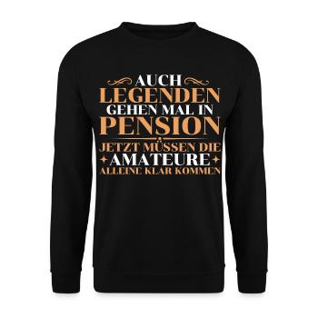 Auch Legenden gehen in Pension – Abschied - Unisex Pullover - Schwarz - Vorne - Alina (178cm) & Michal (187cm)