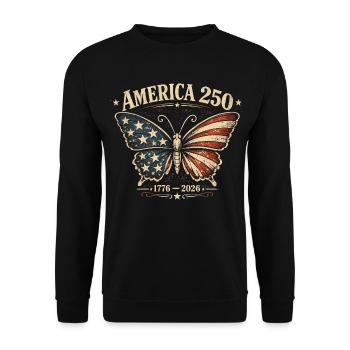 America 250 Vintage Schmetterling | Nationalfeiertag der USA - Unisex Pullover - Schwarz - Vorne - Alina (178cm) & Michal (187cm)