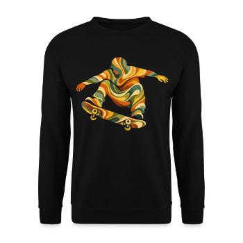 Retro Waves Skateboarder | Vintage-Psychedelic Skate-Design - Unisex Pullover - Schwarz - Vorne - Alina (178cm) & Michal (187cm)