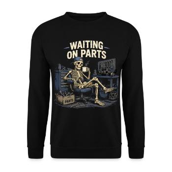 Wartet auf Ersatzteile | DIY-Garagenhumor - Unisex Pullover - Schwarz - Vorne - Alina (178cm) & Michal (187cm)