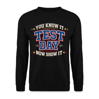 Prüfungsmotivation Schule Schüler-Lehrer-Humor - Unisex Pullover - Schwarz - Vorne - Alina (178cm) & Michal (187cm)