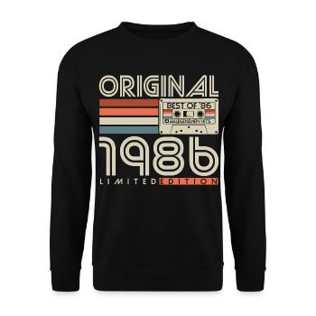 1986 Jahrgang Vintage Retro Geburtstag Geschenk - Unisex Pullover - Schwarz - Vorne - Alina (178cm) & Michal (187cm)