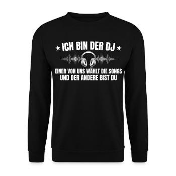 DJ wählt die Songs - Discjockey - Unisex Pullover - Schwarz - Vorne - Alina (178cm) & Michal (187cm)