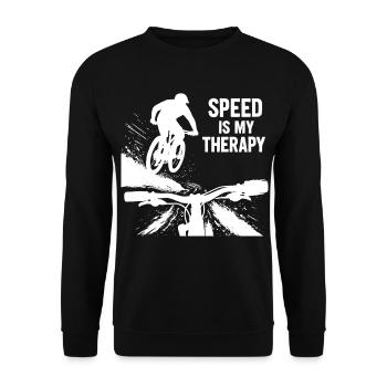Speed Is My Therapy - MTB Downhill Sprung POV - Unisex Pullover - Schwarz - Vorne - Alina (178cm) & Michal (187cm)