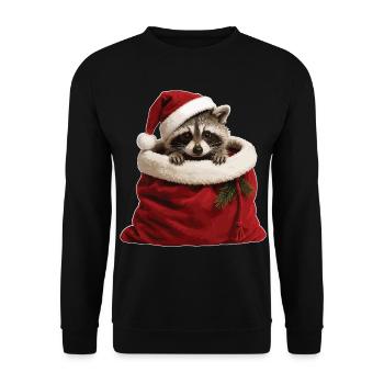 Raccoon in a Christmas sack - Unisex Sweatshirt - black - Front - Alina (178cm) & Michal (187cm)