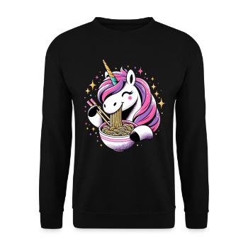 Licorne Kawaii heureuse mangeant des nouilles ramen - Sweat-shirt Unisexe - noir - Devant - Alina (178cm) & Michal (187cm)