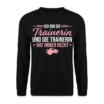 Trainerin hat immer recht Fußballtrainerin - Unisex Pullover - Schwarz - Vorne - Alina (178cm) & Michal (187cm)