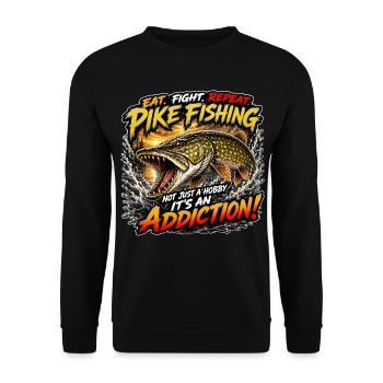 T-shirt Brochet Pêcheur Accro - Sweat-shirt Unisexe - noir - Devant - Alina (178cm) & Michal (187cm)