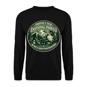 Protect National Parks | Paranoid Humor Badge - Unisex Sweatshirt - black - Front - Alina (178cm) & Michal (187cm)