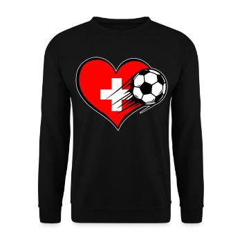 Schweiz Flagge Fußball mit Herz - Unisex Pullover - Schwarz - Vorne - Alina (178cm) & Michal (187cm)