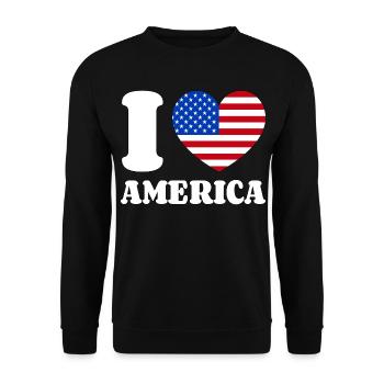 I Love America Herz Liebe Amerika Fan USA Flagge - Unisex Pullover - Schwarz - Vorne - Alina (178cm) & Michal (187cm)