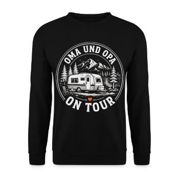 Camping Oma und Opa On Tour Shirt - Unisex Pullover - Schwarz - Vorne - Alina (178cm) & Michal (187cm)