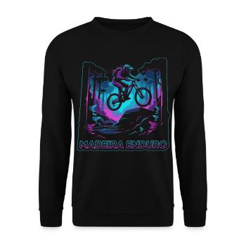 Neon Synthwave Madeira Enduro MTB Jump - Unisex Sweatshirt - black - Front - Alina (178cm) & Michal (187cm)
