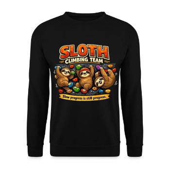 Sloth Climbing Team – Comic Bouldering Design - Unisex Sweatshirt - black - Front - Alina (178cm) & Michal (187cm)
