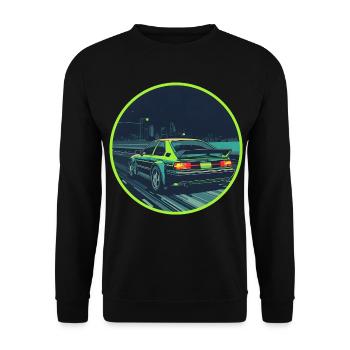 Cyberpunk JDM Neon Green Tuning Car - Unisex Sweatshirt - black - Front - Alina (178cm) & Michal (187cm)