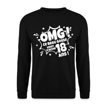 Anniversaire 18 ans Cadeau humour personnalisé - Sweat-shirt Unisexe - noir - Devant - Alina (178cm) & Michal (187cm)