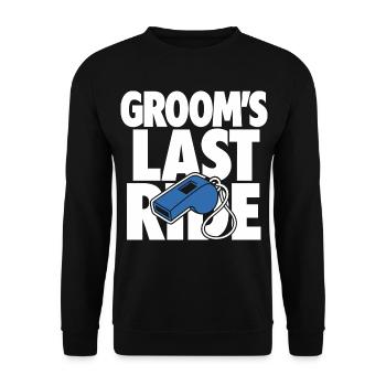 Groom’s Last Ride Whistle Design - Unisex Pullover - Schwarz - Vorne - Alina (178cm) & Michal (187cm)