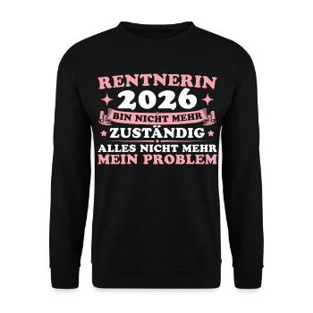 Abschiedsgeschenk Kollegin 2026 Rentnerin - Unisex Pullover - Schwarz - Vorne - Alina (178cm) & Michal (187cm)