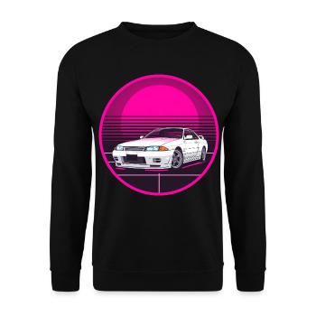 Retro JDM Drift Car Synthwave Pink Circle T-Shirt - Unisex Sweatshirt - black - Front - Alina (178cm) & Michal (187cm)