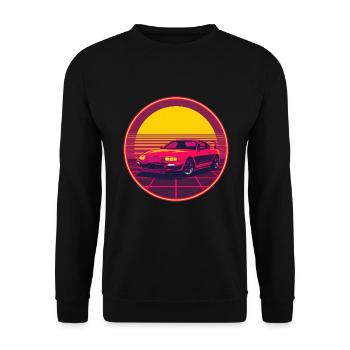 Retro JDM Sports Car Synthwave Sunset Circle - Sweat-shirt Unisexe - noir - Devant - Alina (178cm) & Michal (187cm)