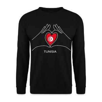 Tunesien Fan Herz Als Tunesische Flagge - Unisex Pullover - Schwarz - Vorne - Alina (178cm) & Michal (187cm)