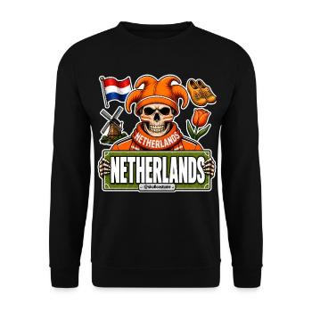 SkullCostume Édition Mondiale : Pays-Bas - Sweat-shirt Unisexe - noir - Devant - Alina (178cm) & Michal (187cm)