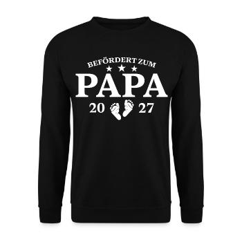 Befördert Zum Papa 2027 Schwangerschaft Geschenk - Unisex Pullover - Schwarz - Vorne - Alina (178cm) & Michal (187cm)