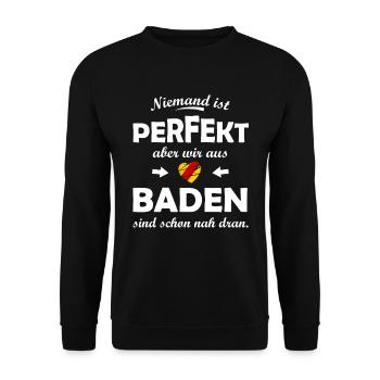 Niemand ist perfekt, aber wir aus Baden - Unisex Pullover - Schwarz - Vorne - Alina (178cm) & Michal (187cm)