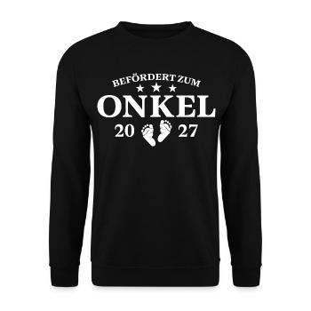 Befördert Zum Onkel 2027 Schwangerschaft Geschenk - Unisex Pullover - Schwarz - Vorne - Alina (178cm) & Michal (187cm)