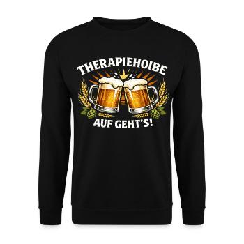 Therapiehoibe Bier bayrische Sprüche  - Unisex Pullover - Schwarz - Vorne - Alina (178cm) & Michal (187cm)