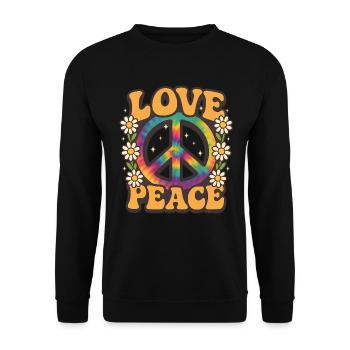 Love Peace 70s Retro - Unisex Sweatshirt - black - Front - Alina (178cm) & Michal (187cm)