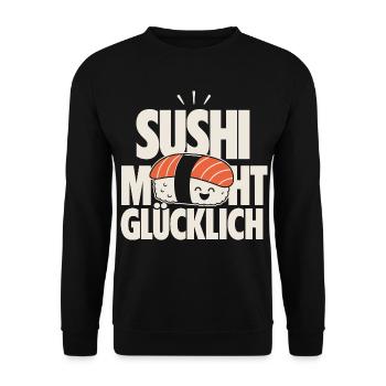 Sushi Macht Glücklich Kawaii Design - Unisex Pullover - Schwarz - Vorne - Alina (178cm) & Michal (187cm)