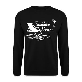 Summer motif with deckchair, waves and cocktail - Unisex Sweatshirt - black - Front - Alina (178cm) & Michal (187cm)