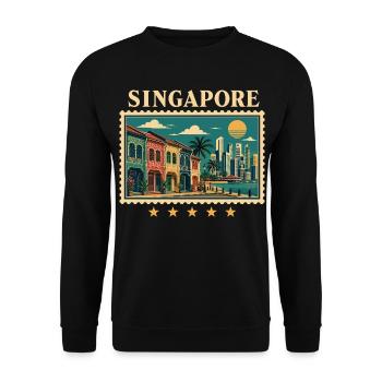 Singapur Tropische Vintage Reise - Unisex Pullover - Schwarz - Vorne - Alina (178cm) & Michal (187cm)