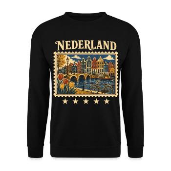 Amsterdam Grachten Reisemarke - Unisex Pullover - Schwarz - Vorne - Alina (178cm) & Michal (187cm)