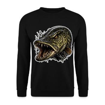 Hechtangeln - Unisex Pullover - Schwarz - Vorne - Alina (178cm) & Michal (187cm)