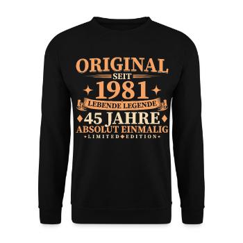 Original 1981 Jahrgang geboren 45. Geburtstag - Unisex Pullover - Schwarz - Vorne - Alina (178cm) & Michal (187cm)