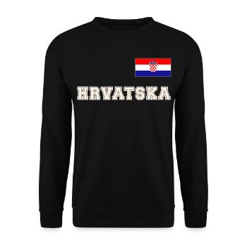 Kroatien Trikot Look – HRVATSKA mit Fahne Flagge - Unisex Pullover - Schwarz - Vorne - Alina (178cm) & Michal (187cm)