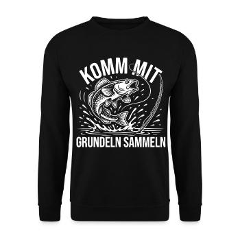Komm mit Grundeln Sammeln - Unisex Pullover - Schwarz - Vorne - Alina (178cm) & Michal (187cm)