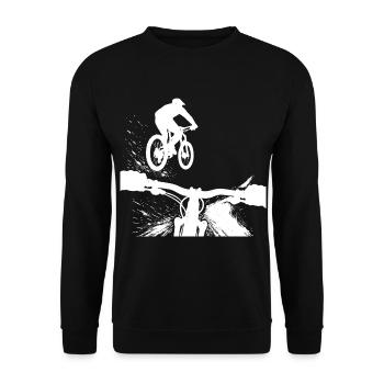 MTB POV Sprung Mountainbike Downhill Design - Unisex Pullover - Schwarz - Vorne - Alina (178cm) & Michal (187cm)