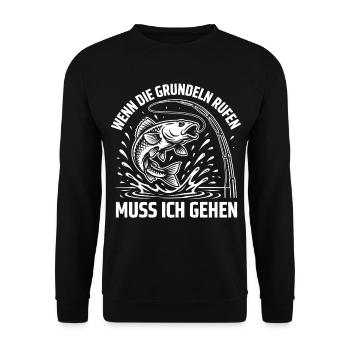 Grundel Angeln - Unisex Pullover - Schwarz - Vorne - Alina (178cm) & Michal (187cm)