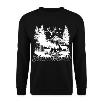 Schwarzwald Hirsch Familie Natur Motiv - Unisex Pullover - Schwarz - Vorne - Alina (178cm) & Michal (187cm)