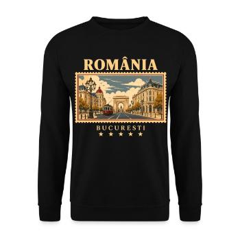 Rumänien Bukarest Vintage Reisemarke - Unisex Pullover - Schwarz - Vorne - Alina (178cm) & Michal (187cm)