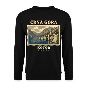 Montenegro Kotor Vintage Reisemarke - Unisex Pullover - Schwarz - Vorne - Alina (178cm) & Michal (187cm)
